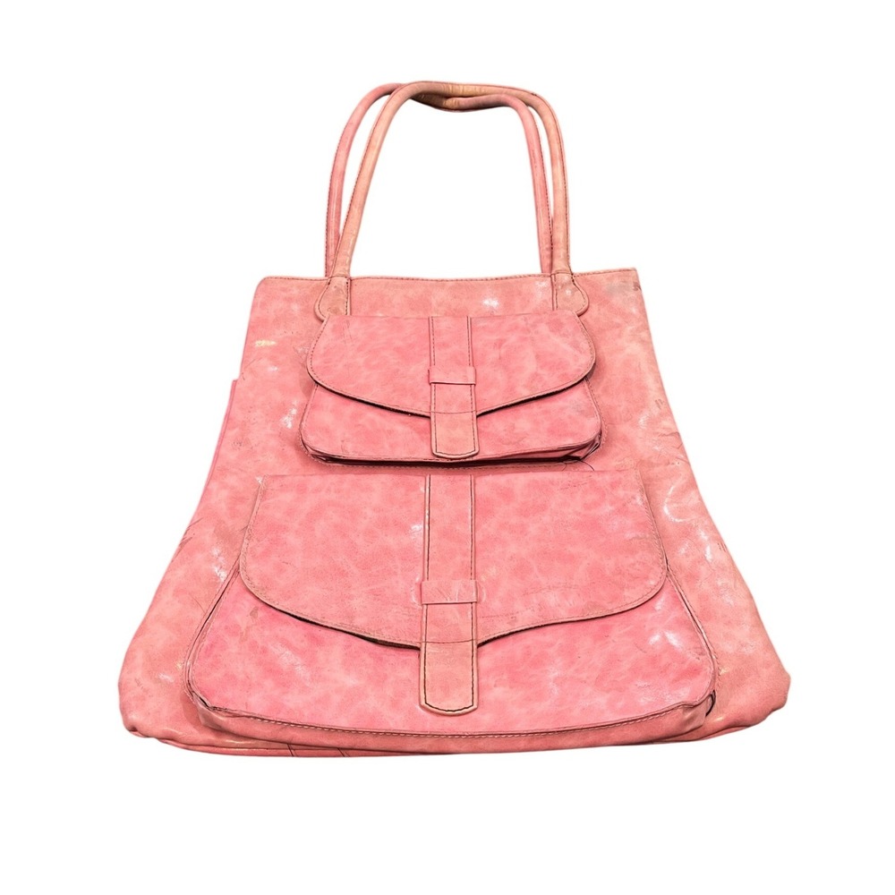 SABINA NEW‎ York Tote Bag Womens Pink Distressed Leather Multi Pocket Y2K Style